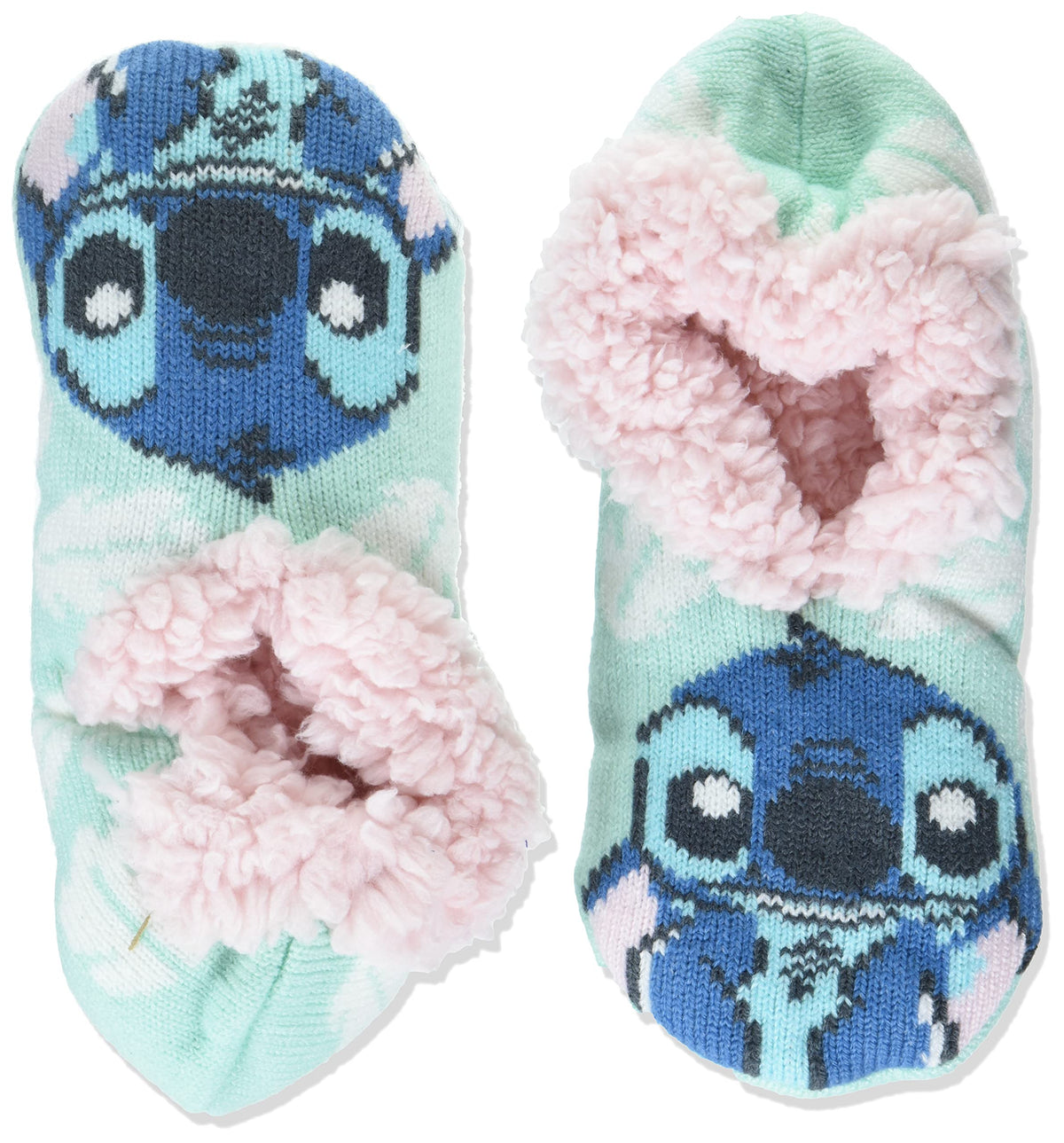 Disney womens Disney Lilo & Stitch Teddy Faux fur Slipper Sock, Blue Aqua, Fits Sock Size 9-11 Fits Shoe Size 4-10.5 US