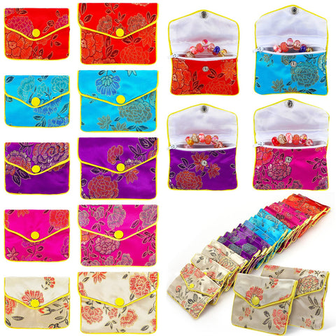 90 Pcs Jewelry Silk Purse Brocade Gift Pouch Chinese Silk Style Pouch Jewelry Pouch Multiple Colors for Women Girls Necklaces Earrings Bracelets Coin, Small & Medium