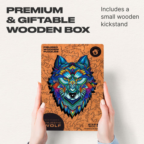 UNIDRAGON Wooden Jigsaw Puzzles - Majestic Wolf, 99 pcs, Small 6.7" ?9.5, Beautiful Gift Package, Unique Shape Best Gift for Adults and Kids