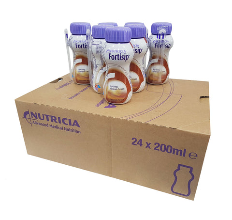 24X FORTISIP CHOCOLATE NUTRITIONAL HIGH ENERGY MILKSHAKE SUPPLEMENT 200ML BOTTLE