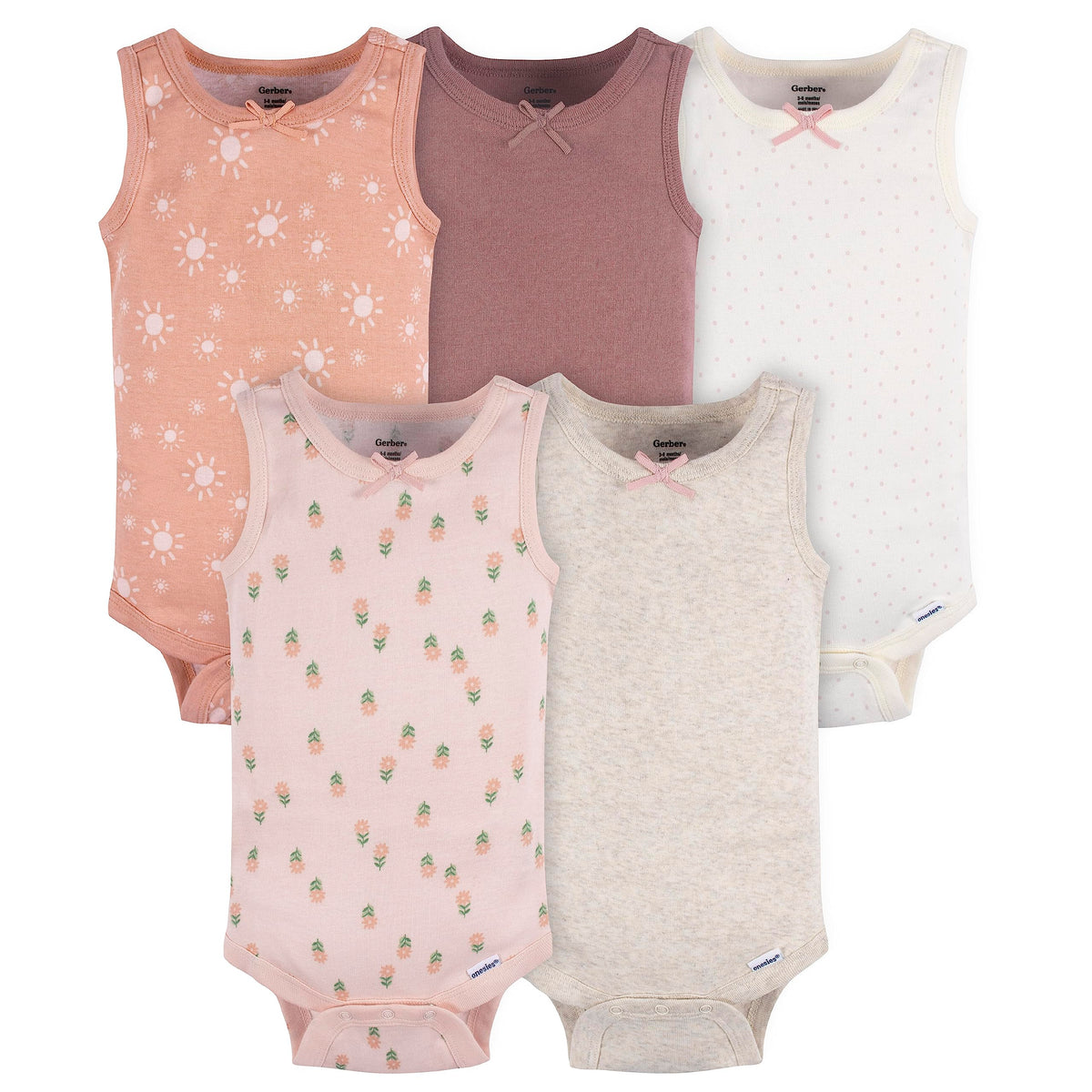 Gerber Baby Girls Multi-Pack Sleeveless Onesies Bodysuit Flowers 18 Months