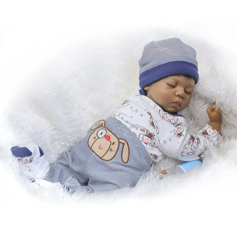 Pedolltree African American Baby Dolls Reborn Baby Dolls Boy 22" African American Silicone Baby Reborn Dolls Vinyl Realistic Cute Sleeping Baby Black Boy Children Gifts Set for Ages 3+