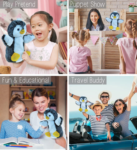 DolliBu Penguin Plush Hand Puppet for Kids - Soft Stuffed Animal Hand Puppet Toy for Puppet Show Games Puppet Theaters for Kids, Adult Cute Puppets Educational Toy to Teach Children & Toddlers