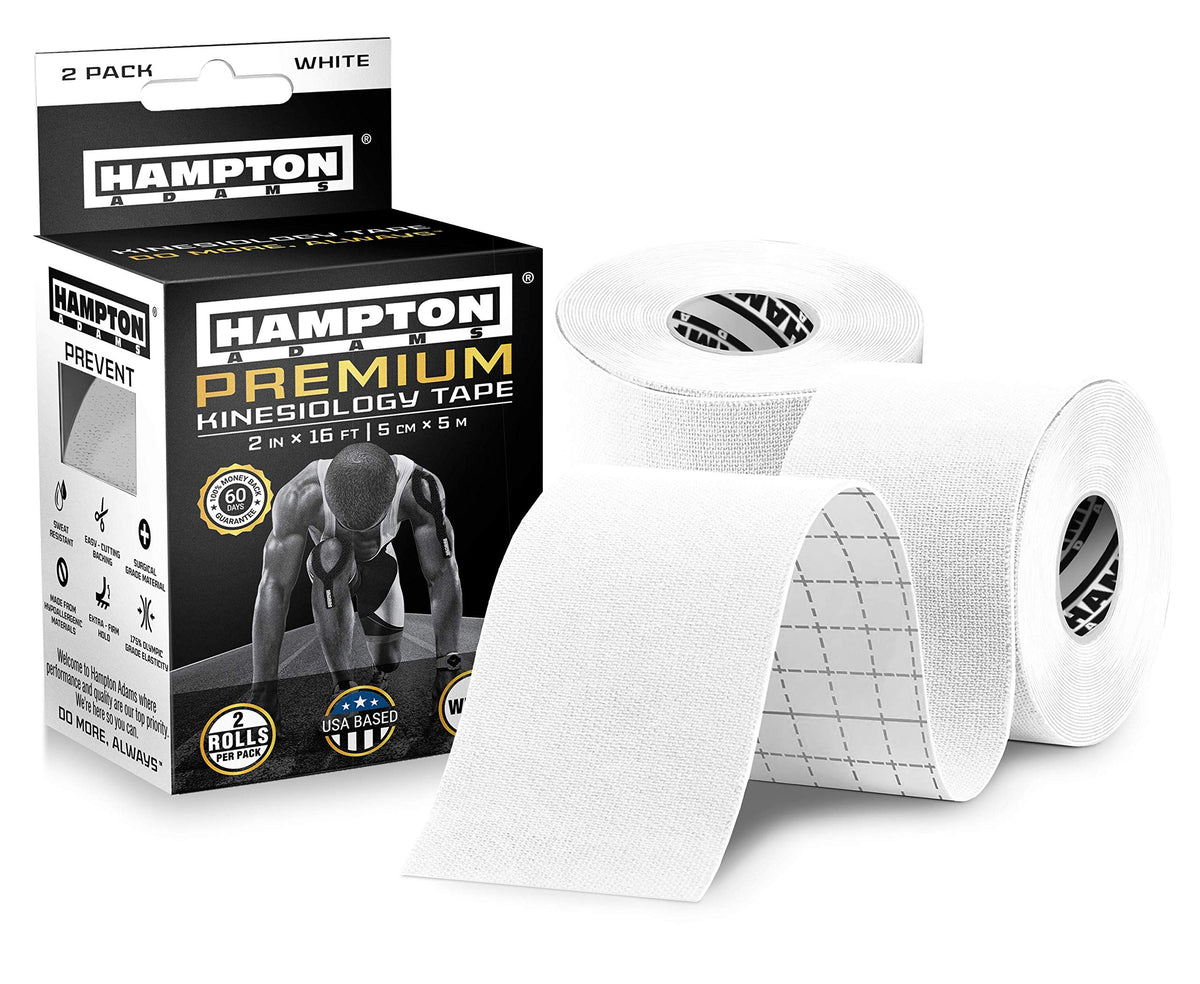 (2 Pack) White Kinesiology Tape for Physical Therapy Sports Athletes - Waterproof Latex Free Elastic, 16ft Water Resistant Kinetic Uncut Kinesiology Tape for Knee Pain, Elbow & Shoulder Muscle
