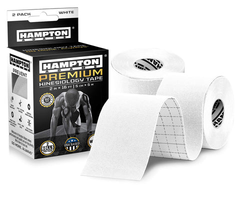 (2 Pack) White Kinesiology Tape for Physical Therapy Sports Athletes - Waterproof Latex Free Elastic, 16ft Water Resistant Kinetic Uncut Kinesiology Tape for Knee Pain, Elbow & Shoulder Muscle