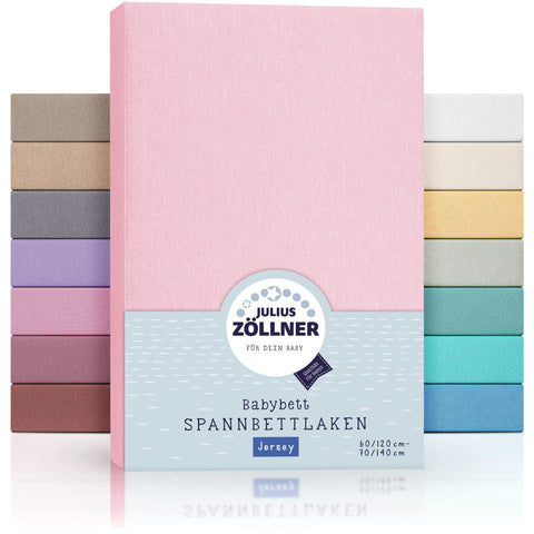 Julius ZÃ¶llner Jersey Fitted Sheet for Baby and Cot, 100% Jersey Cotton, Oeko-Tex Standard 100 Certified, Size: 60 x 120 cm / 70 x 140 cm, Pack of 2, Pink
