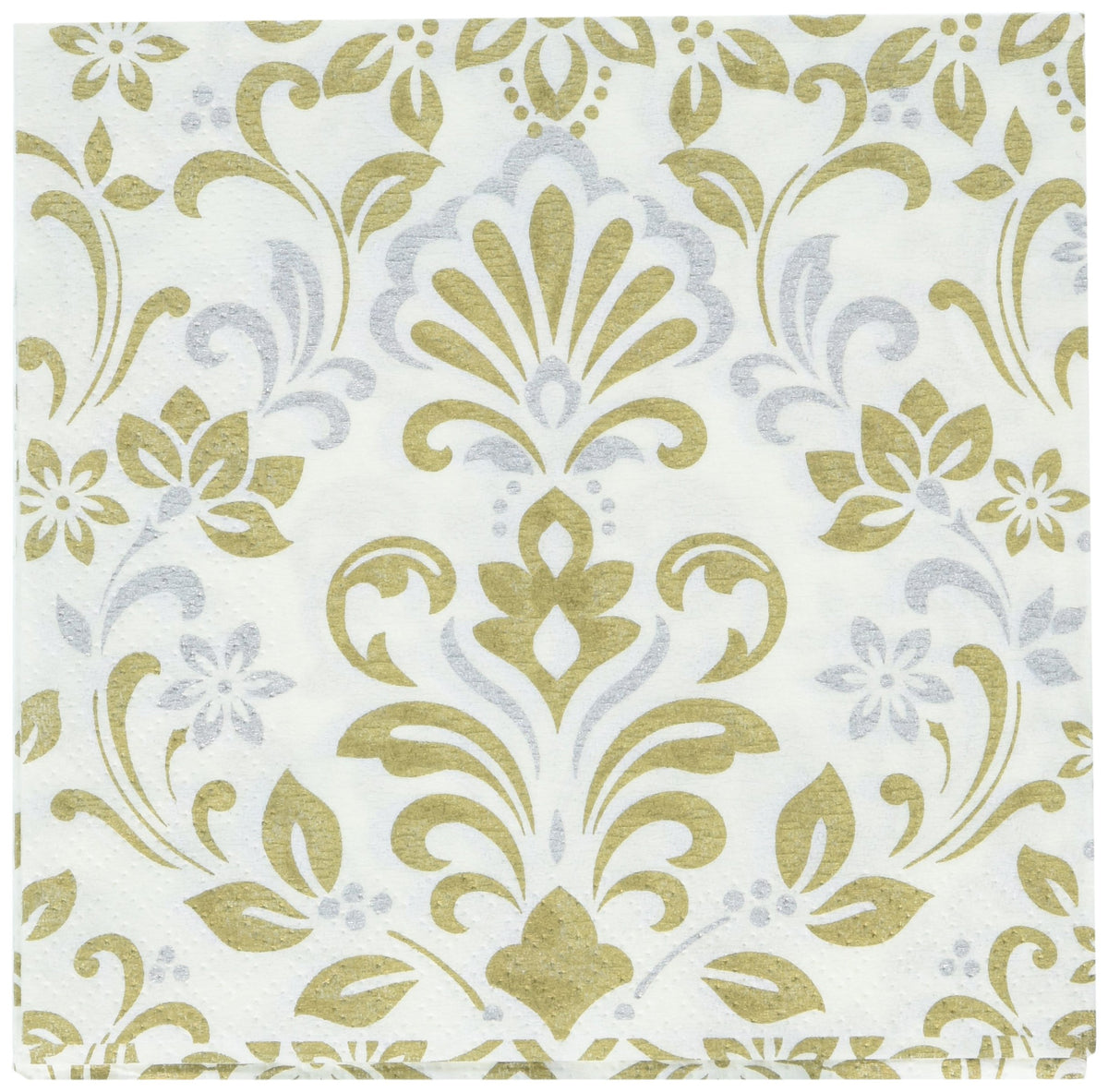 Amscan Durable Gold Damask Beverage Napkins Party (Pack of 16), Multicolor, 5" x 5"
