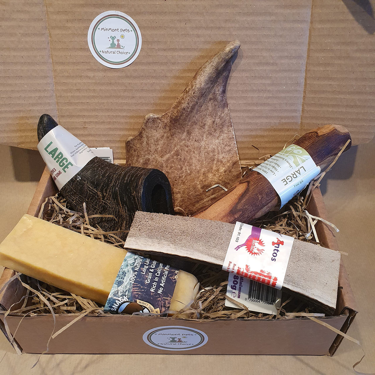 Antlers, Olive Wood, Buffalo Horn, Yak Variety Mixed Box. Long Lasting Chews (Large)