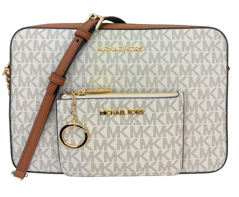 Michael Kors Jet Set Large Printed Logo Crossbody Bag With Matching Logo Coin Pouch (Vanilla)