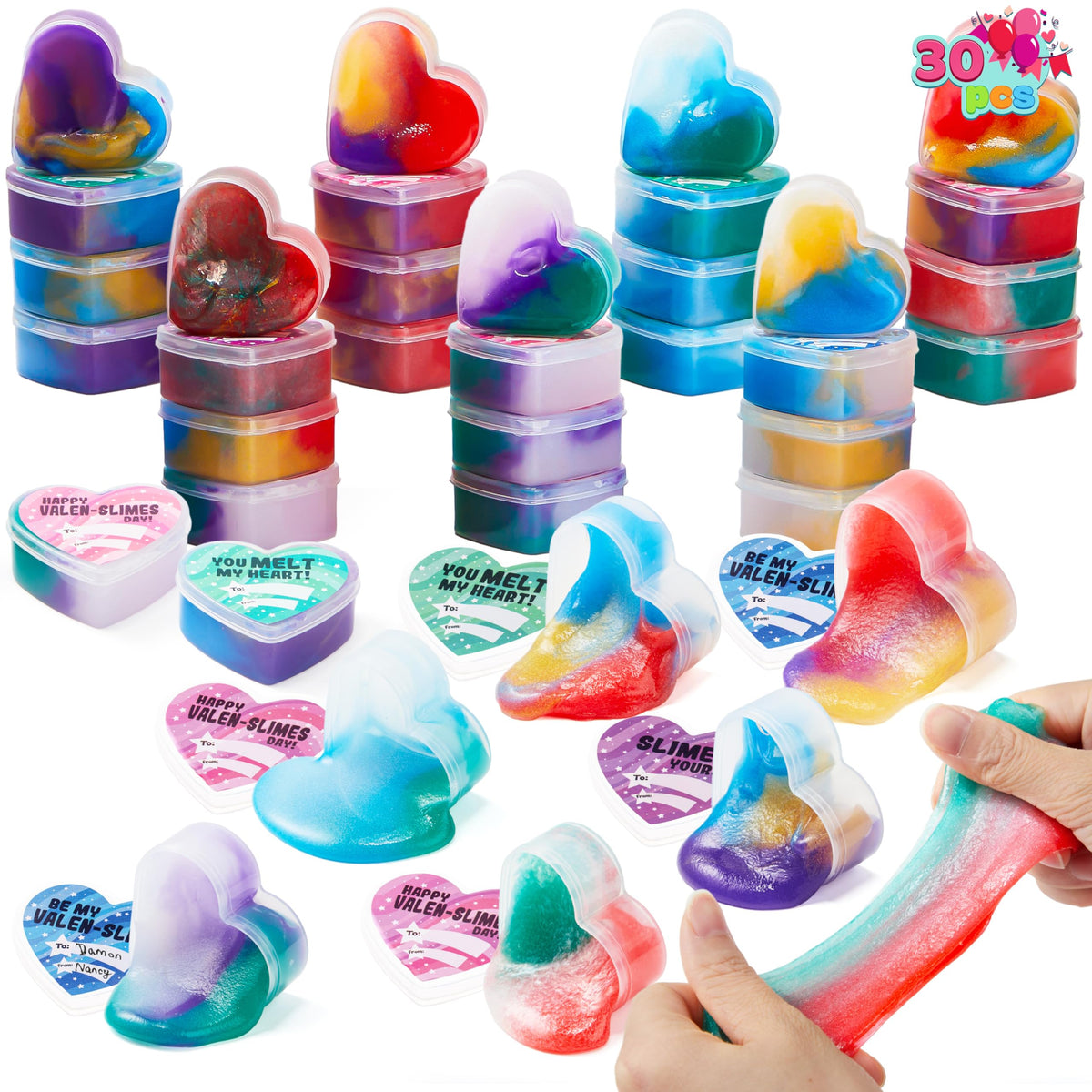 JOYIN 30 Valentines Day Galaxy Slime Hearts for Kids Valentine Classroom Exchange, Valentine Party Favors, Gift Exchange