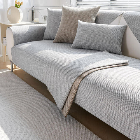 JUNLEBUYI Sofa Cover, Cotton Linen Couch Covers, Universal Sofa Covers 2 Seater / 4 3 1 Seater, L Shape Sofa Cover, Non Slip Sofa Cover, Sofa Slipcovers for Sofa Protector (110×160cm,Light Gray)