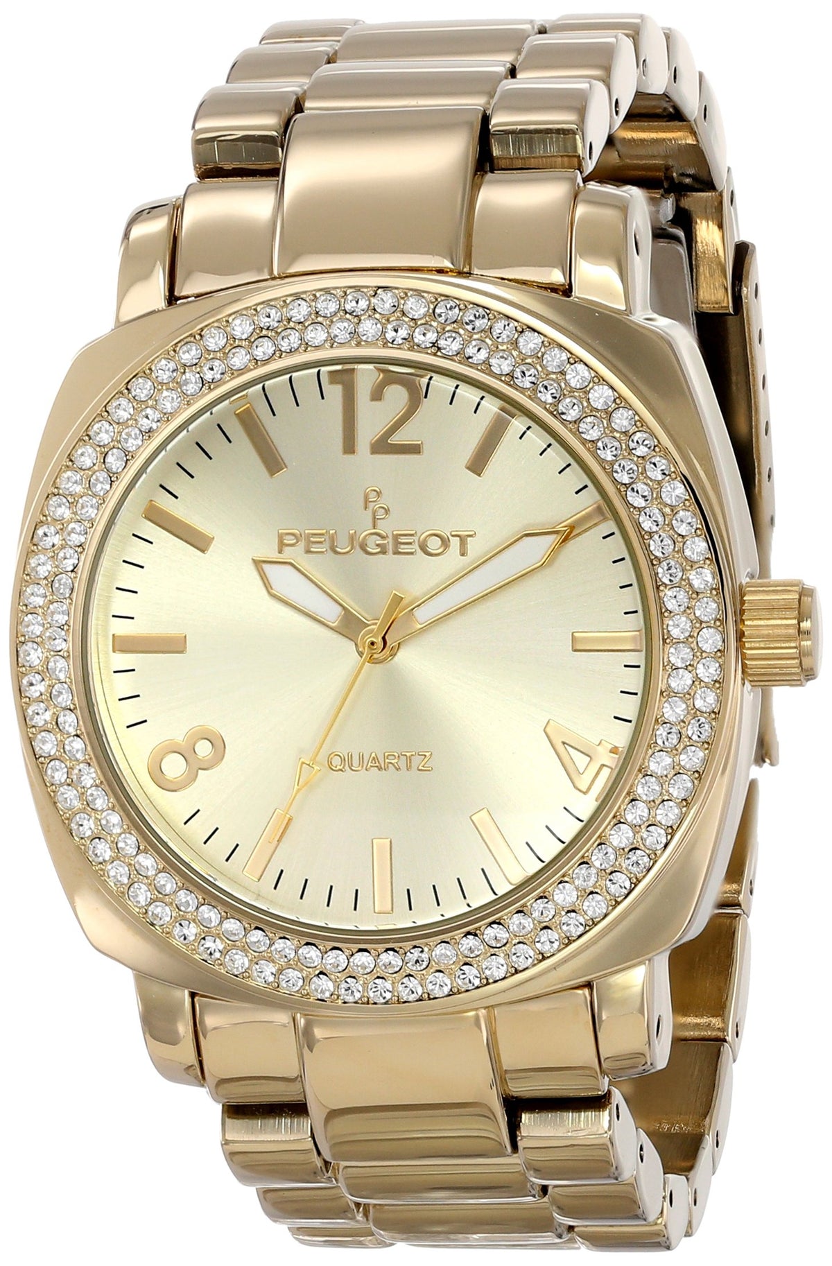 Peugeot Women's Boyfriend Oversized Watch with Swarovski Crystal Studded Bezel and Metal Link Bracelet
