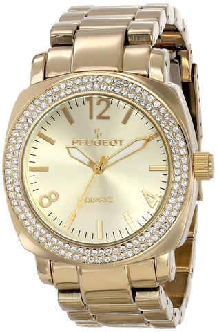 Peugeot Women's Boyfriend Oversized Watch with Swarovski Crystal Studded Bezel and Metal Link Bracelet