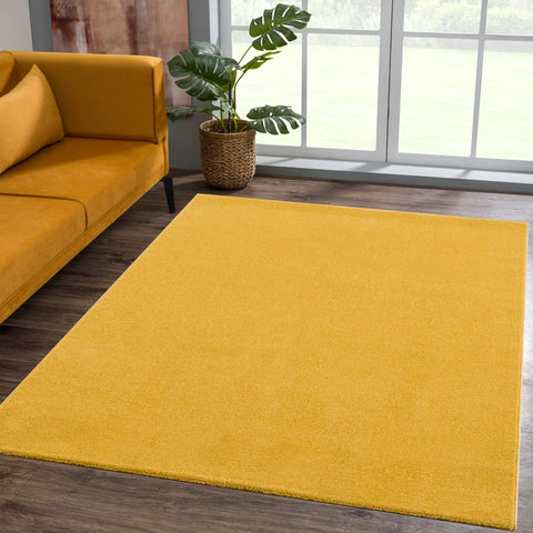 SANAT Short Pile Living Room Rug - Plain Modern Rugs for Bedroom, Study, Office, Hallway, Children's Room and Kitchen - Yellow, 80 x 200 cm