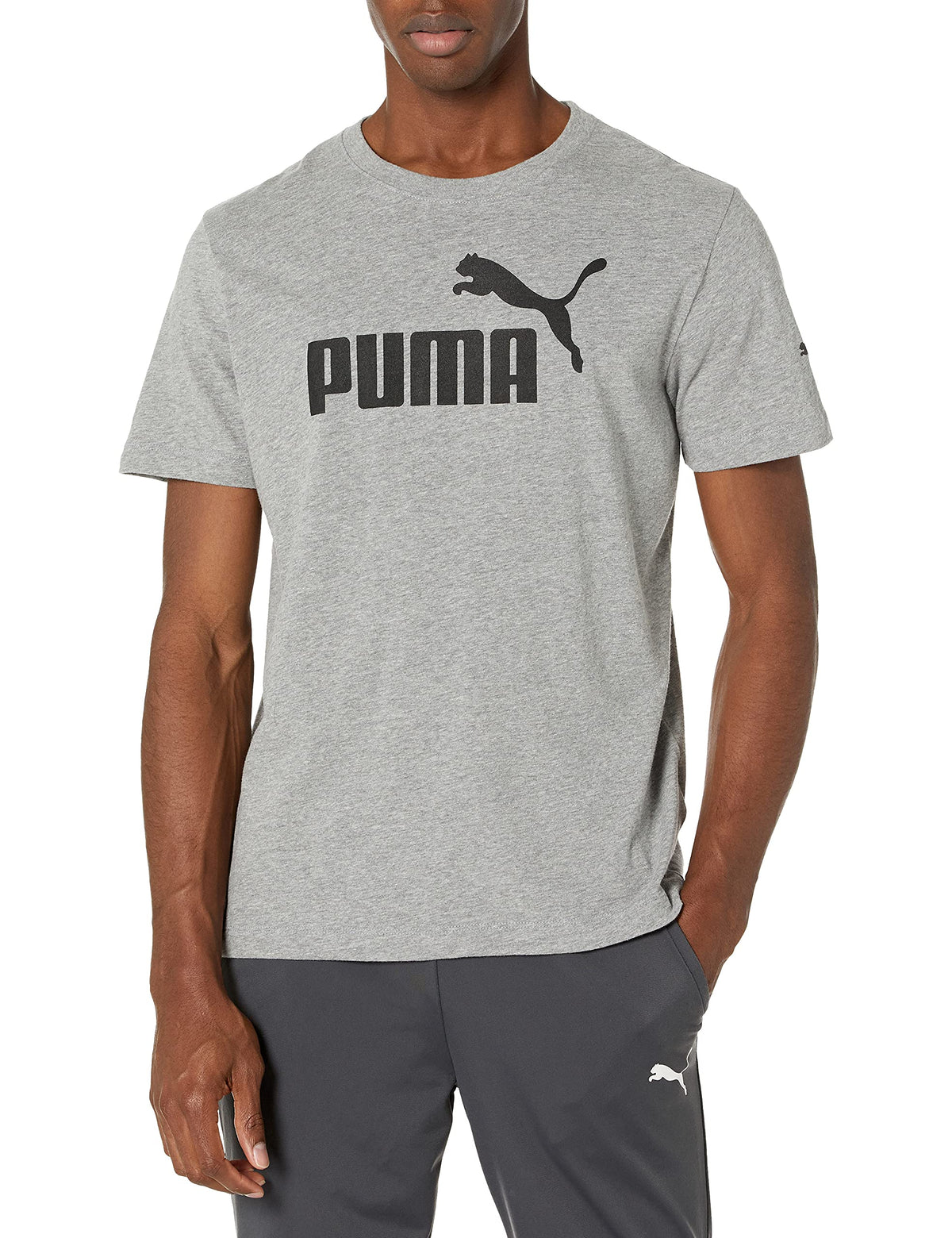 PUMA Men's Essential Logo Tee, Medium Gray Heather, S