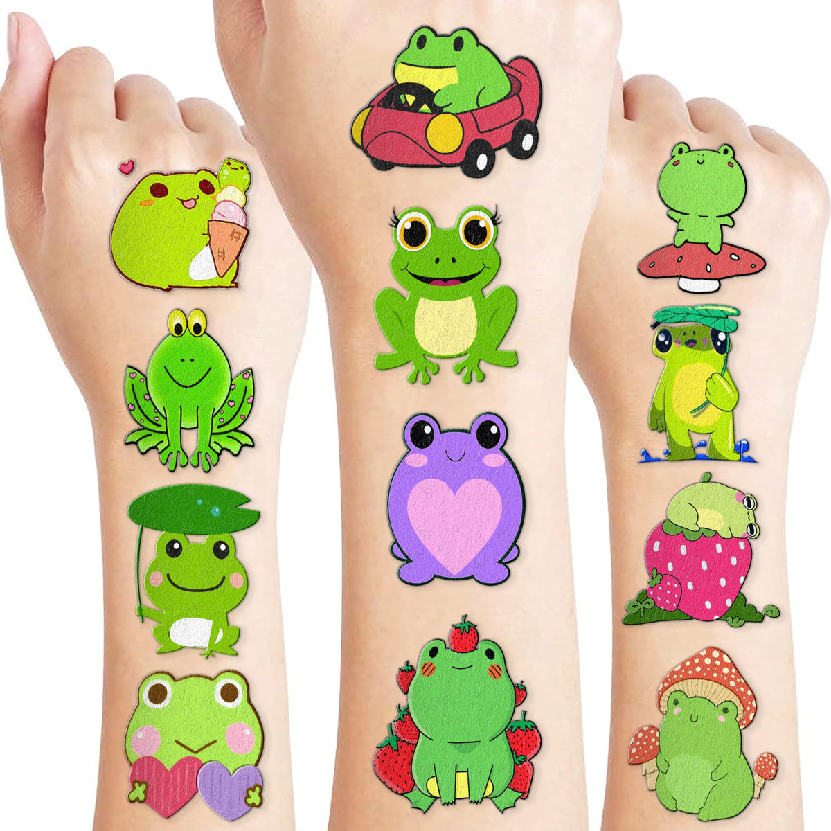 Cute Frog Temporary Tattoos Sticker Theme Themed Birthday Party Supplies Favors Decorations Decor 8 Sheets 85PCS Funny Tattoo Stickers Gifts for Kids Girls Boys Class School Rewards Carnival Christmas