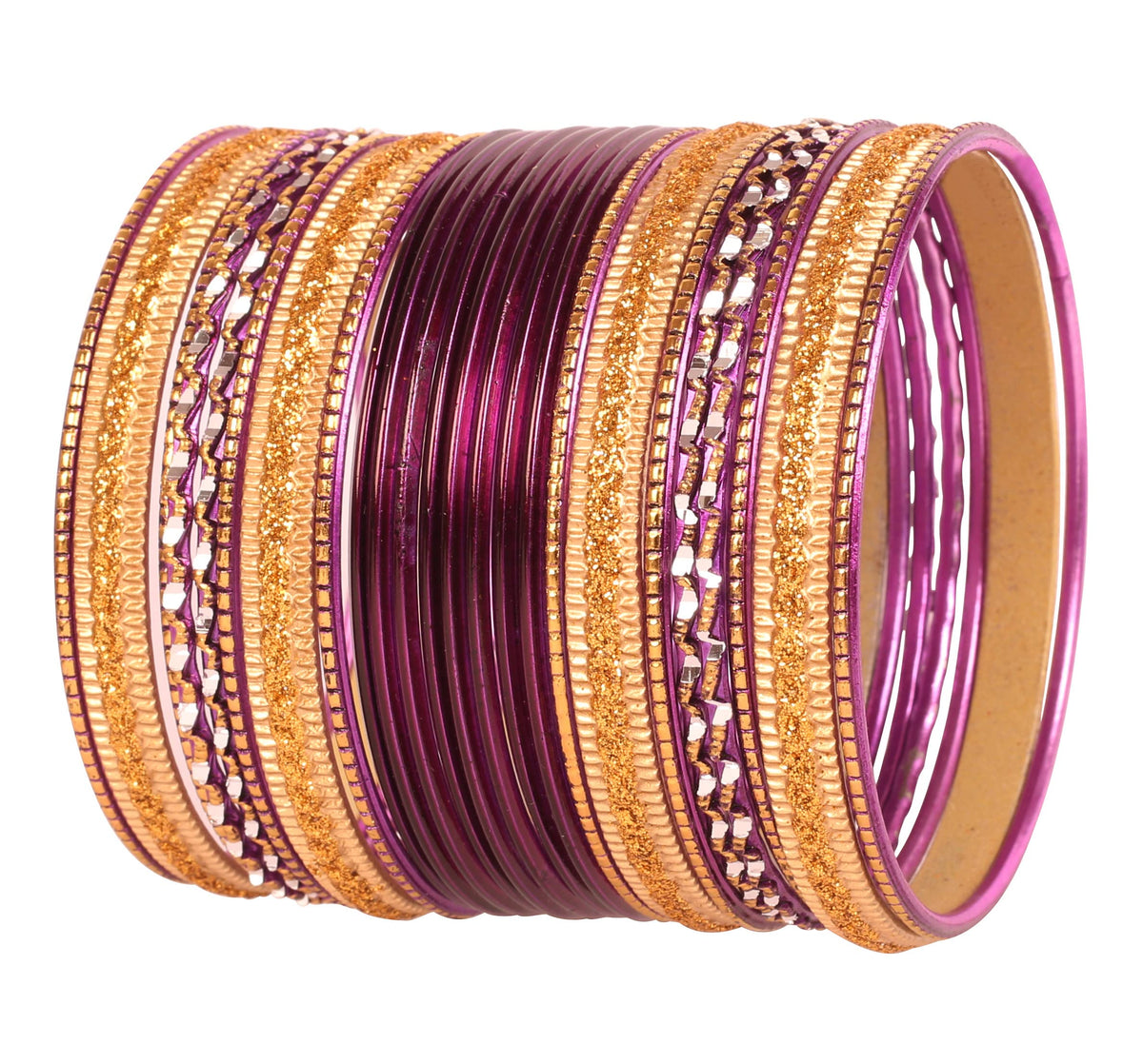 Touchstone "Colorful 2 Dozen Bangle Collection Indian Bollywood Pastel Burgundy Golden Glaze Designer Jewelry Bangle Bracelets Set of 24 in Gold Tone for Women.