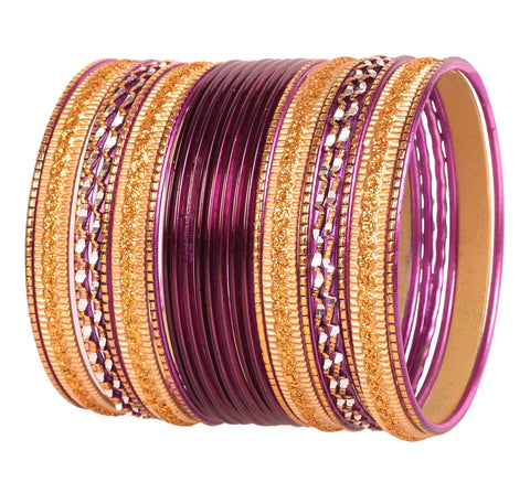 Touchstone "Colorful 2 Dozen Bangle Collection Indian Bollywood Pastel Burgundy Golden Glaze Designer Jewelry Bangle Bracelets Set of 24 in Gold Tone for Women.