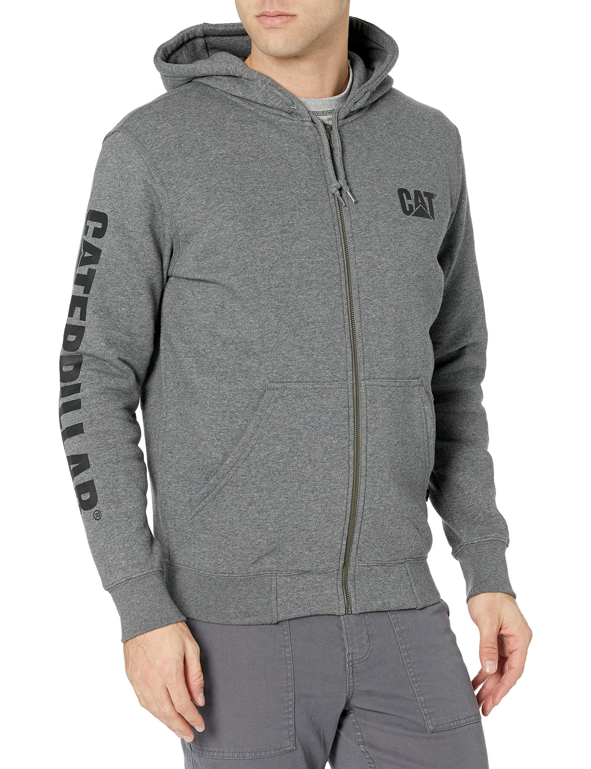 Caterpillar Men's Full Zip Hooded Sweatshirt (Regular and Big Sizes), Dark Heather Grey, Large Tall