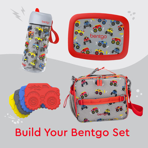 BentgoÂ® Kids Water Bottle - New & Improved 2023 Leak-Proof, BPA-Free 15 oz. Cup for Toddlers & Children - Flip-Up Safe-Sip Straw for School, Sports, Daycare, Camp & More (Trucks)