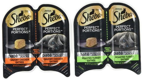 Sheba Perfect Portions Wet Cat Food, Savory Chicken EntrÃƒÆ’Ã†â€™Ãƒâ€ Ã¢â‚¬â„¢ÃƒÆ’Ã¢â‚¬Å¡Ãƒâ€šÃ‚Â©e and Roasted Turkey EntrÃƒÆ’Ã†â€™Ãƒâ€ Ã¢â‚¬â„¢ÃƒÆ’Ã¢â‚¬Å¡Ãƒâ€šÃ‚Â©e, (12) 2.6 Oz Twin-Pack Trays