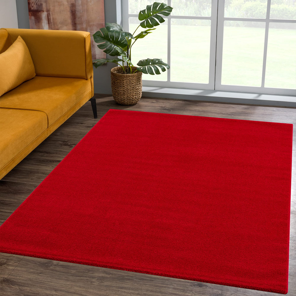 SANAT Short Pile Living Room Rug - Plain Modern Rugs for Bedroom, Study, Office, Hallway, Children's Room and Kitchen - Red, 80 x 200 cm