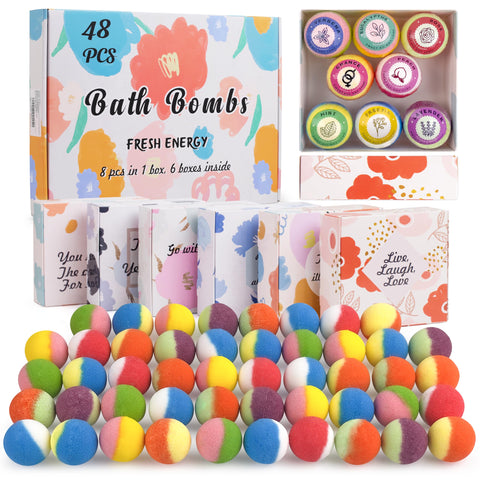 48 Natural & Organic Bath Bombs for Women and Kids, Rich in Essential Oils, Relaxation and Stress Relief, BathBombs Gift Set for Mothers Day, Christmas, Valentines Day & Birthday