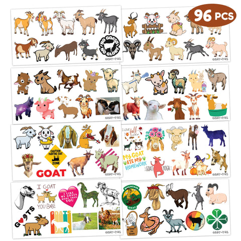 Generic Goat Temporary Tattoos Birthday Party Supplies Favors Decorations Super Cute 96PCS Fake Tattoos Stickers for Boys Girls School Classroom Rewards Gifts Ideal Halloween