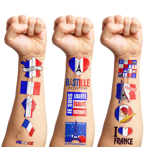 Generic 96 PCS France French Flag Country Temporary Tattoos Stickers Themed Birthday Party Decorations Favors Decor Paris Bonjour Party Supplies School Activity Prizes Rewards