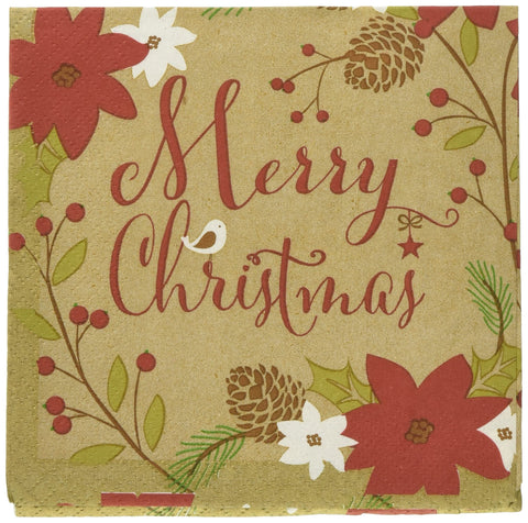 amscan Merry Little Christmas Beverage Napkins Party Tableware (36 Pieces), Multi Color, 5" x 5".