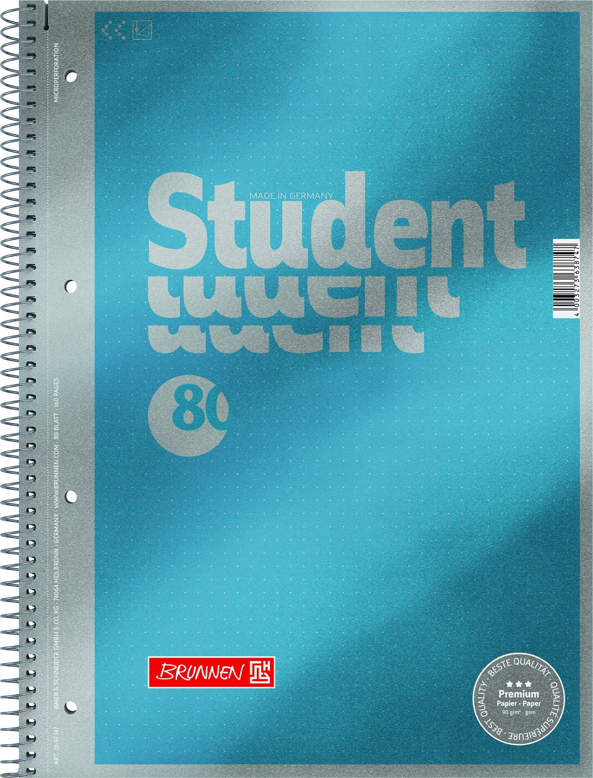 Brunnen Dotted Premium 1067147 Notepad/College Notepad, 1 Piece, Cyan Metallic