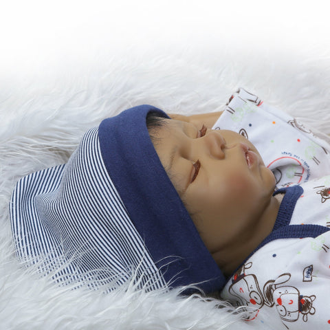 Pedolltree African American Baby Dolls Reborn Baby Dolls Boy 22" African American Silicone Baby Reborn Dolls Vinyl Realistic Cute Sleeping Baby Black Boy Children Gifts Set for Ages 3+