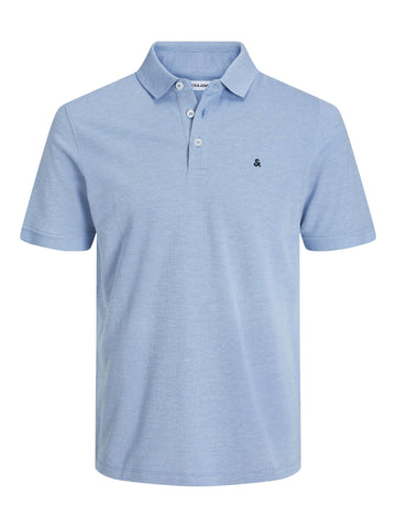 JACK & JONES Men's Fitted Polo Tee JJEPAULOS Plain Summer Shirt Collar Short Sleeve Classic Pique Cotton, Colours:Azure, Size:S
