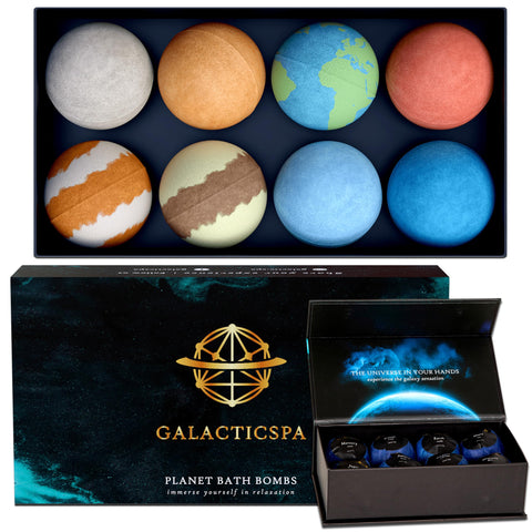 Galacticspa Planet Themed Bath Bombs / 8 x 60g Handmade Luxury Bubble Bath Fizzer Set/Non-Staining, Vegan, Cruelty-Free/Spa Gift for Men, Women and Kids