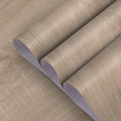 TOTIO Wide Self-Adhesive Wallpaper in Grey Wood Grain Light Grey Adhesive Films Wall Sticker DIY Furniture Sticker Matt Thick Waterproof Vinyl Decorative Film for Offices, Rental Apartments,