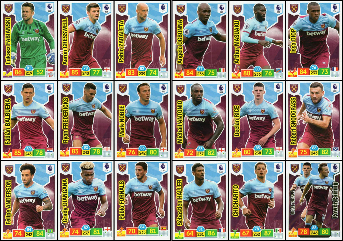Panini Adrenalyn XL PREMIER LEAGUE 2019/20 WEST HAM UNITED 18 CARD TEAM SET - 19/20