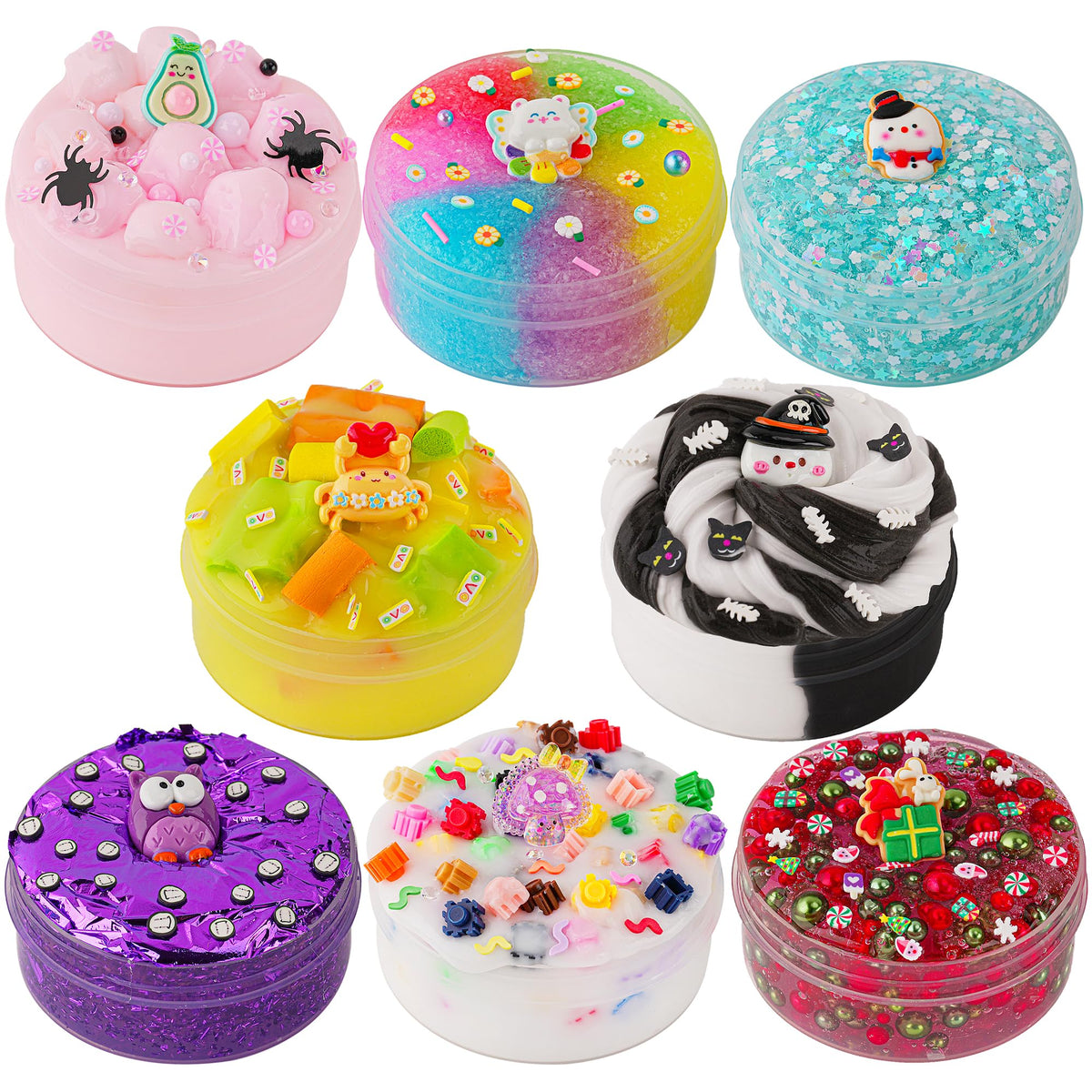 8 Pack Textures Slime Kit for Kids, Slime Variety Pack Different Textures, with Butter Slime, Snow Fizz Crunchy Slime & Jelly Cube Slime, Girls & Boys Gifts Hallowmas Christmas Slime Party Favors