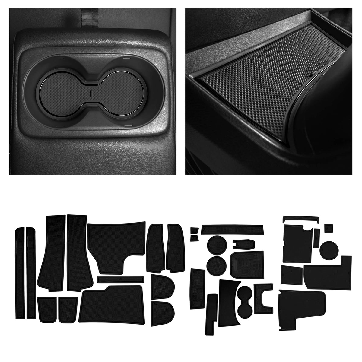 CupHolderHero fits Ford Edge Accessories 2015-2019 Premium Custom Interior Non-Slip Anti Dust Cup Holder Inserts, Center Console Liner Mats, Door Pocket Liners 33pc Set (Solid Black)