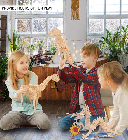 Puzzled 3D Puzzle Brachiosaurus Dinosaur Wood Craft Construction Model Kit Educational DIY Wooden Dino Toy Assemble Model Unfinished Crafting Hobby Puzzle 52pc Pack