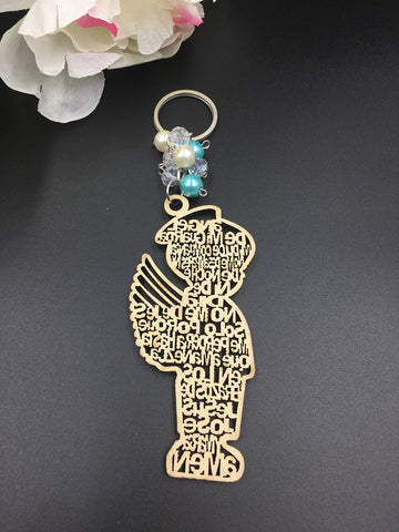 12Pcs Baptism Blue Boy Wood Design Keychain baptism Favors with Angels for Boy and Girl Recuerdos de Bautizo
