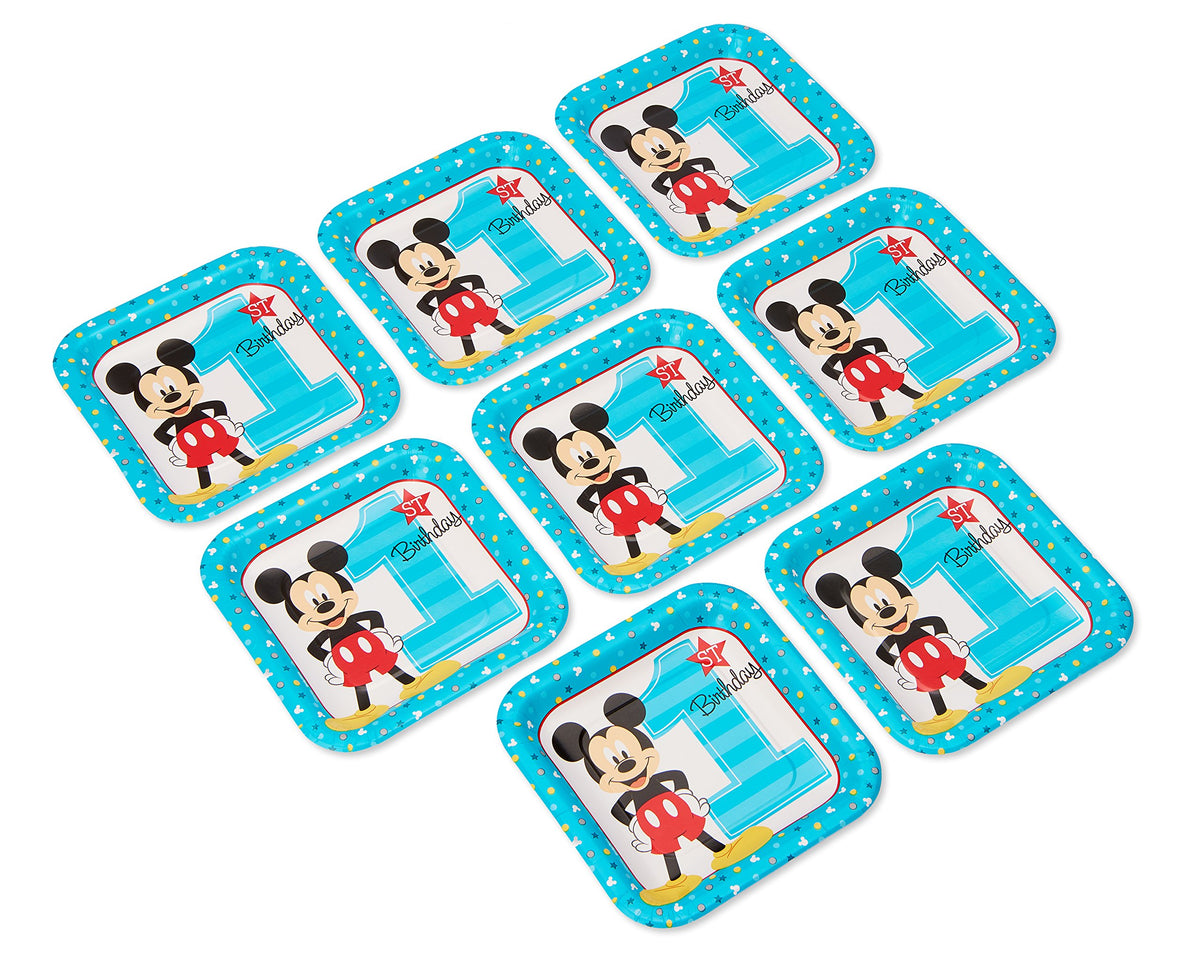 Amscan 541833 Disney Mickey's Fun to be One Birthday Square Paper Plates, 7", 8ct