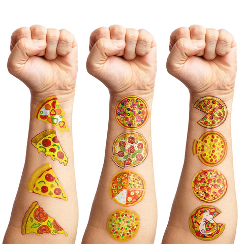 88 PCS Pizza Temporary Tattoos Themed Fast Food Birthday Party Decorations Favors Supplies Decor Pizza Pie Slice Tattoo Stickers for Kids Cute Gifts School Prizes Rewards
