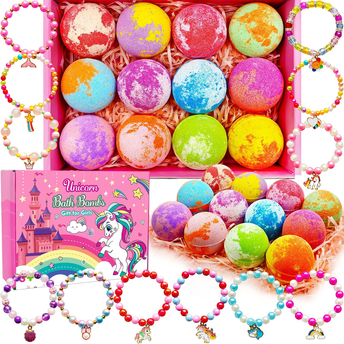 Unicorn Bath Bombs with Surprise Inside for Girls Easter Basket Stuffers Natural Bath Bomb Easter Toy for Kids Christmas Birthday Easter Gifts for 3 4 5 6 7 8 Years Old Girls Natural Bath Bomb