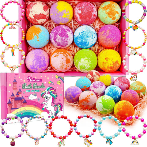 Unicorn Bath Bombs with Surprise Inside for Girls Easter Basket Stuffers Natural Bath Bomb Easter Toy for Kids Christmas Birthday Easter Gifts for 3 4 5 6 7 8 Years Old Girls Natural Bath Bomb