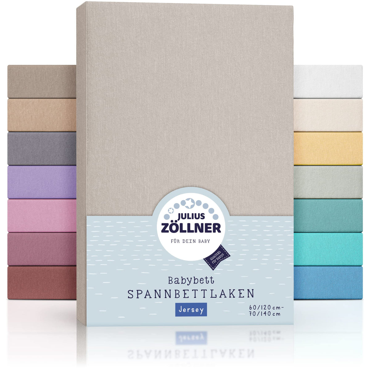 Julius ZÃ¶llner Jersey Fitted Sheet for Baby and Cot Bed, 100% Jersey Cotton, Oeko-Tex Standard 100 Certified, Size: 60 x 120 cm / 70 x 140 cm, Pack of 2, Taupe