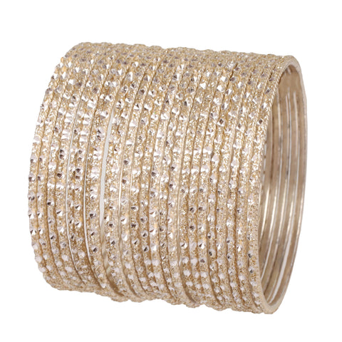 Touchstone NEW Indian Bollywood Fashion Handcrafted Pretty Stylish Hand Saw Peeled White Color Designer Jewelry Bracelets Bangle. Set Of 24. In Two Tones For Women.
