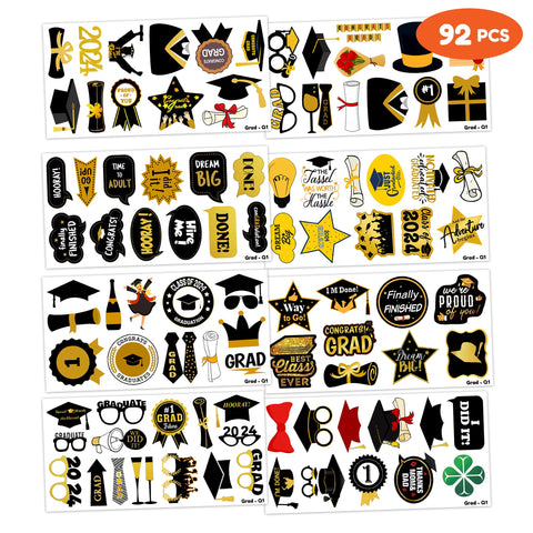 92 PCS Happy Graduation Congrats Grad Temporary Tattoos Themed Birthday Party Favors Decorations Supplies Tattoo Stickers Gifts For Kids Boys Girls Class Graduates High School College Prizes Carnival