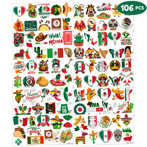 Generic Mexican Independence Day Temporary Tattoos - Mexico Themed Tattoos Best Choice for September 16th Viva Mexico Party Supplies Favors
