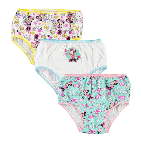 Disney Girls' Toddler Minnie Mouse Underwear Multipacks with Assorted Sizes 2/3T, 4T, 4, 6, 8 and 10, 3-Pack 100% Combed Cotton with Classic Print, 18M