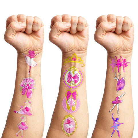 8 Sheets (96PCS) Ballerina Temporary Tattoos Themed Ballet Birthday Party Decorations Supplies Favors Decor Stickers For Kids Women Girls Gifts Classroom School Prizes Rewards